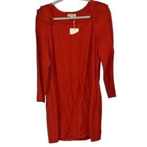 SEE U SOON BURNT ORANGE RUFFLED DETAIL ON SHOULDERS LONG SLEEVE DRESS SMALL